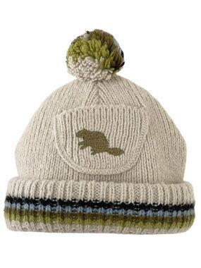 Catimini Pom Pom Beanie Hat with pocket, beige